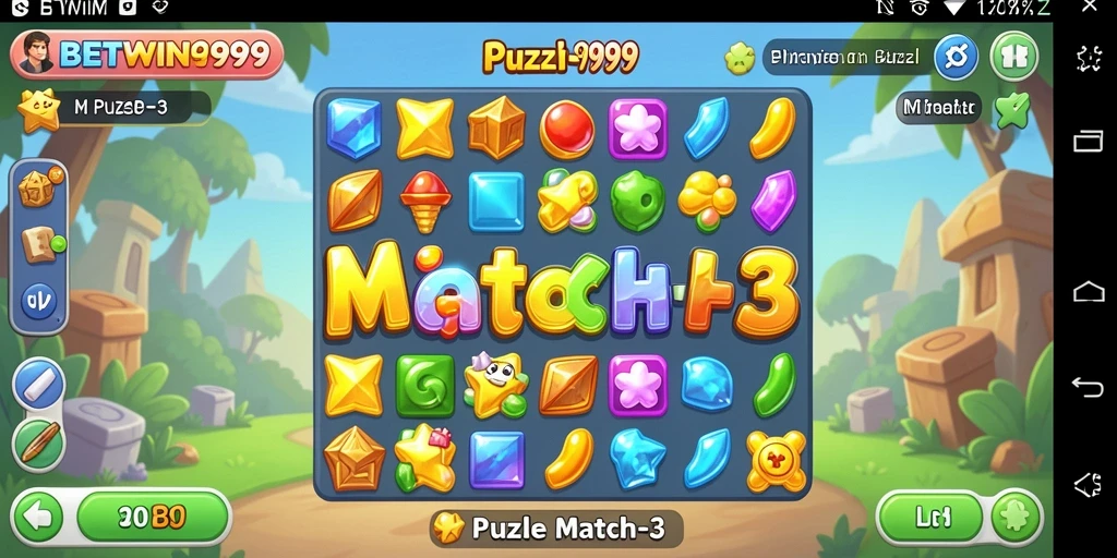 Tampilan antarmuka game Puzzle Match-3 yang menarik dan penuh warna.