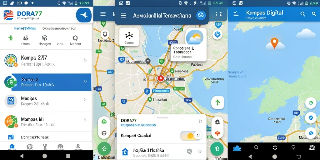Tampilan antarmuka DORA77 dengan fungsi Kompas Digital yang intuitif.