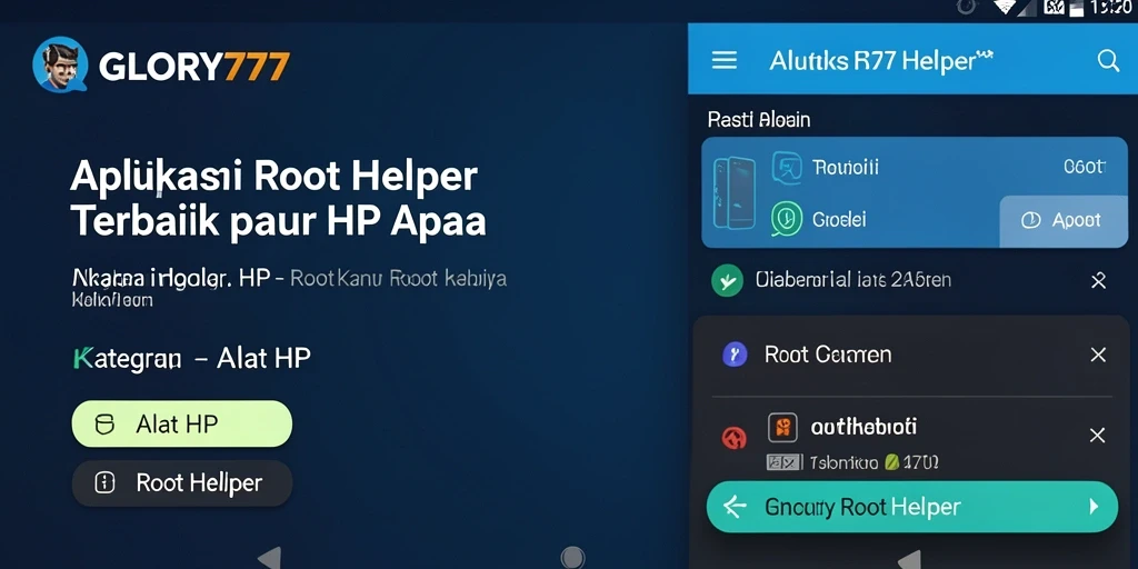 Tampilan antarmuka utama aplikasi GLORY777 untuk Root Helper.
