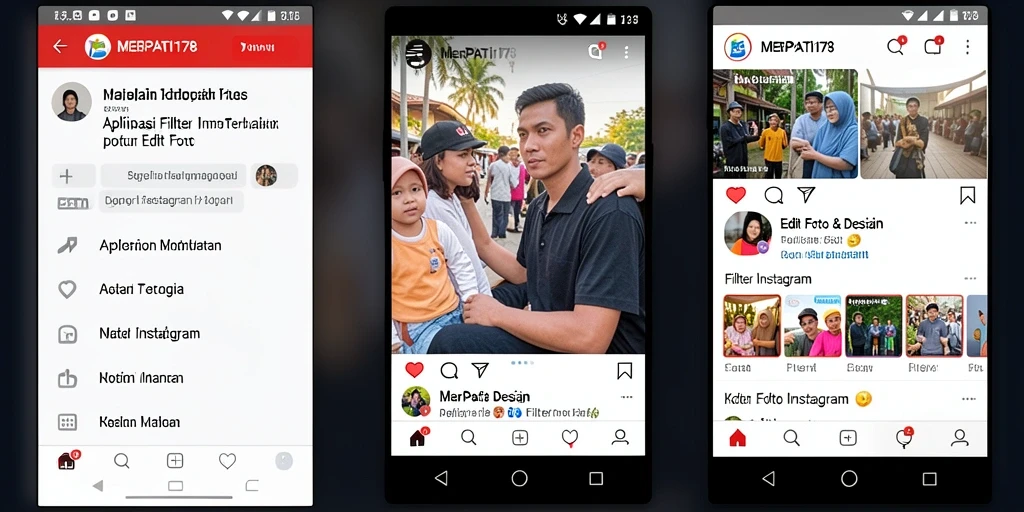 Antarmuka pengguna MERPATI178 untuk pengeditan foto dengan filter Instagram.
