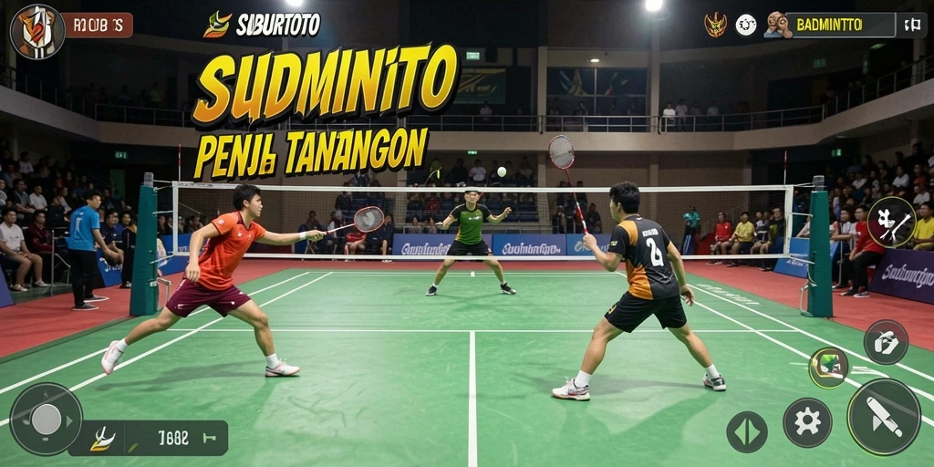 Tampilan antarmuka menarik dari game SUBURTOTO dengan suasana badminton yang nyata.