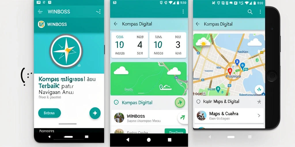 Tampilan antarmuka utama WINBOSS dengan fungsi kompas digital.